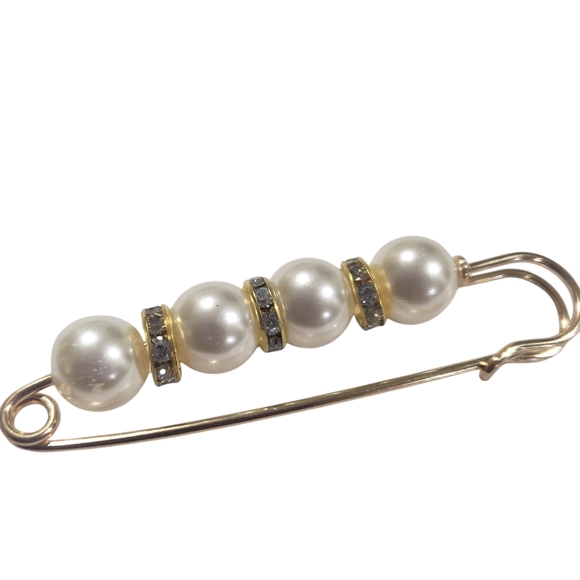 ELEGANT FAUX PEARL/ RHINESTONE RING /KAFTAN/JEAN/SWEATER/SHAW PIN - Picture 4 of 9